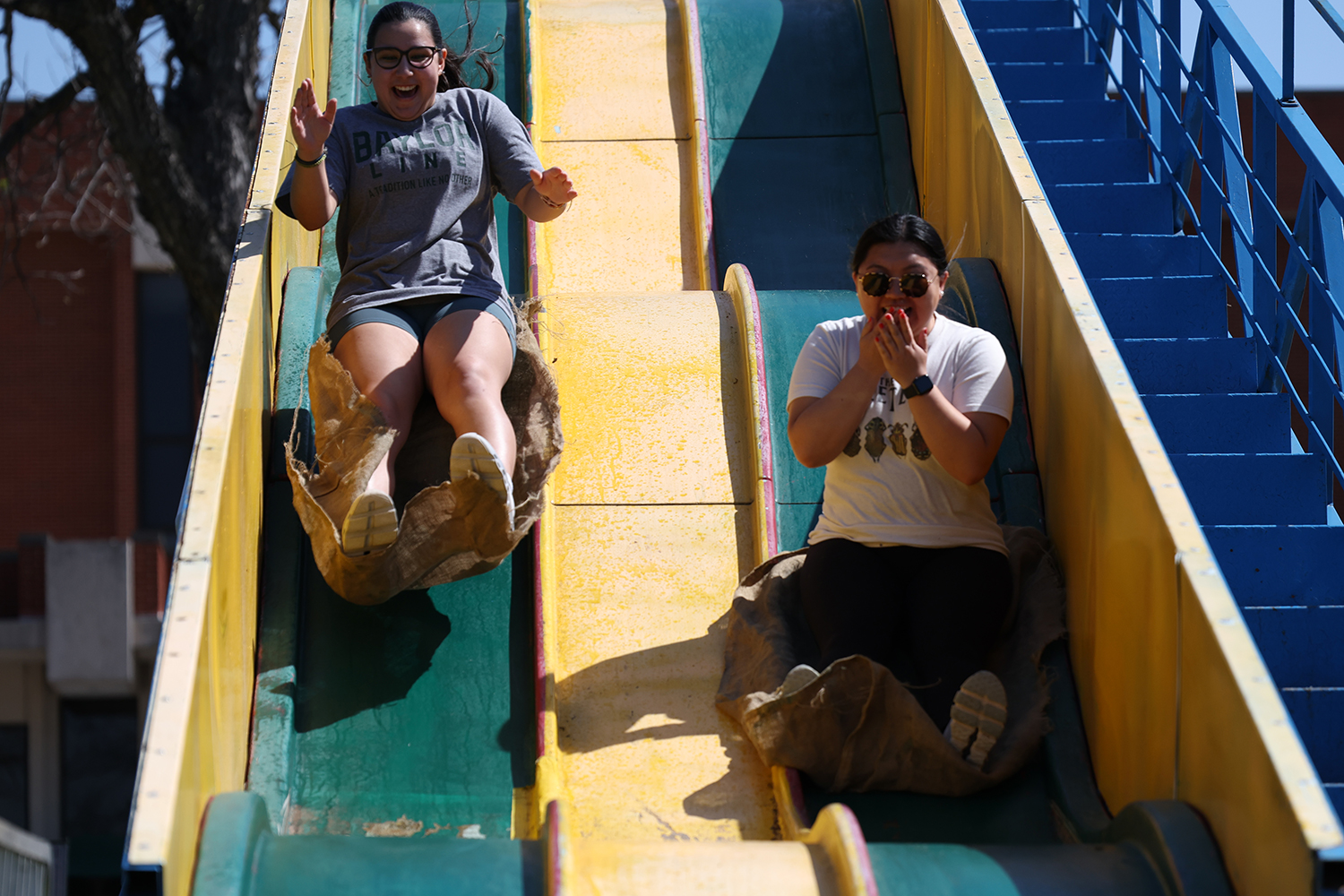 Baylor Students on a giant slide